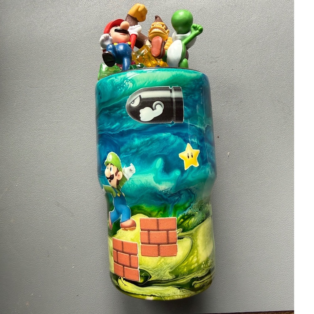 Super Mario Custom 3D Topper Stainless Steel Tumbler Luigi Donkey‎ Kong SEE PICS